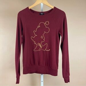 Disney X David Lerner XS Minnie Mouse Maroon Embroidered Pullover Sweatshirt